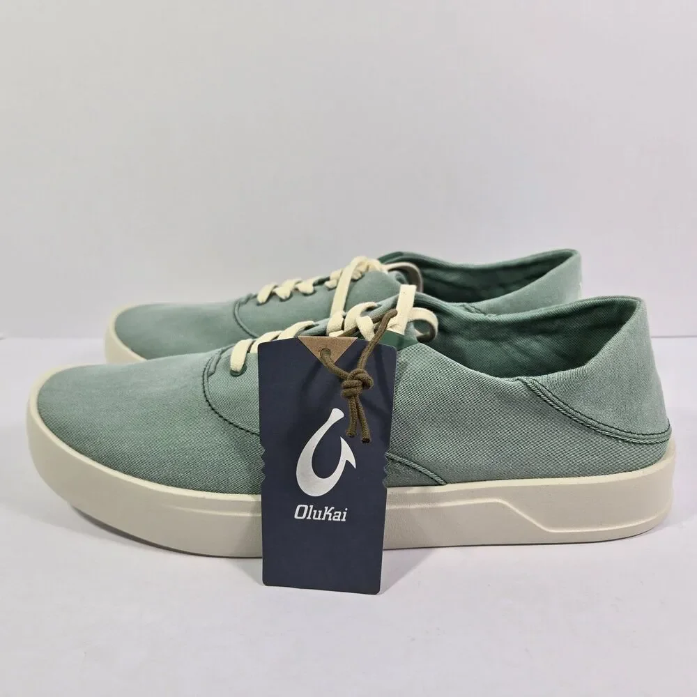 OluKai Tradewind Bamboo Mint Off White Canvas Lace Up Sneakers Shoes Mens 10.5